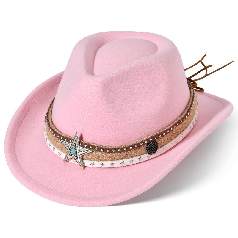Willheoy Kids Cowboy Hat for Boys Girls Western Cowgirl Hat with Buckle Belt Wide Brim Fedora Hat Dress Up Costume - Image 1